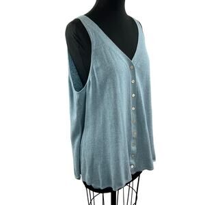 POETRY Blue Linen Cardigan Sweater Cotton Ribbed V-Neck Button Knit Size 16
